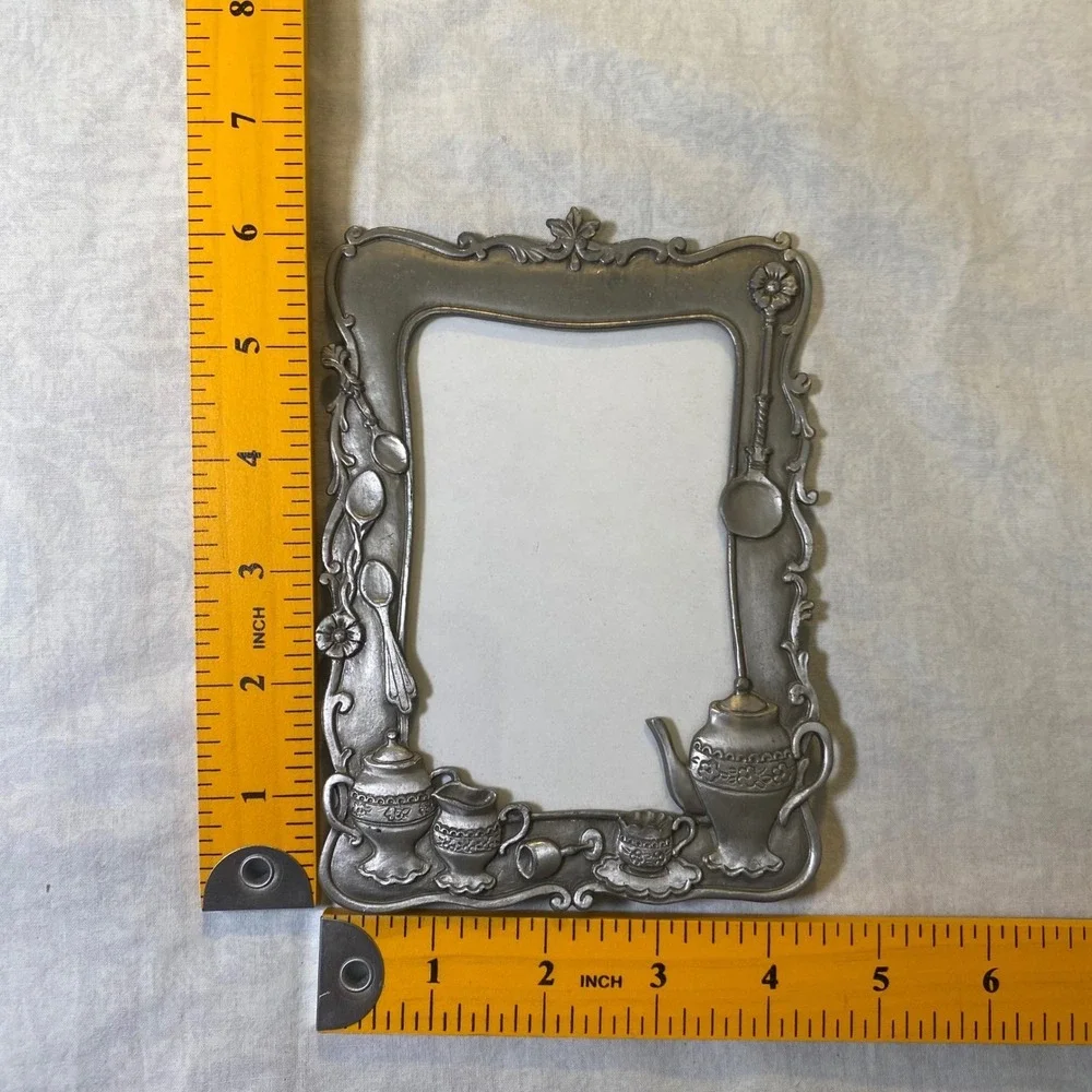 Vintage‎ Pewter Tea Set Picture Frame 4x3 Ornate Victorian Style